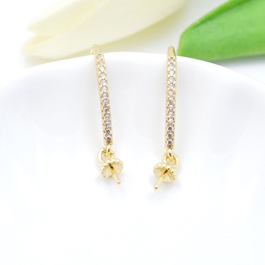 [B4T2] Phụ kiện trang sức (DIY) - Cặp (2) bông tai bạc trống hạt kiểu móc nạm 13v đá Zirconia mẫu tự làm