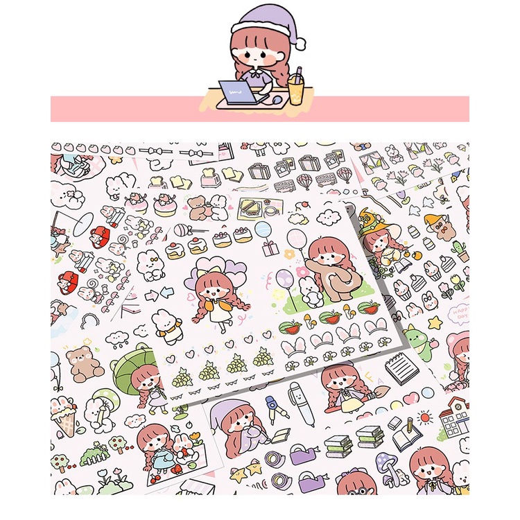Sổ Sticker Cute Mini Happy Trip 50 Tấm Dụng Cụ Dán Bullet Journal Trang Trí Sổ Tay Nhật Ký ST42