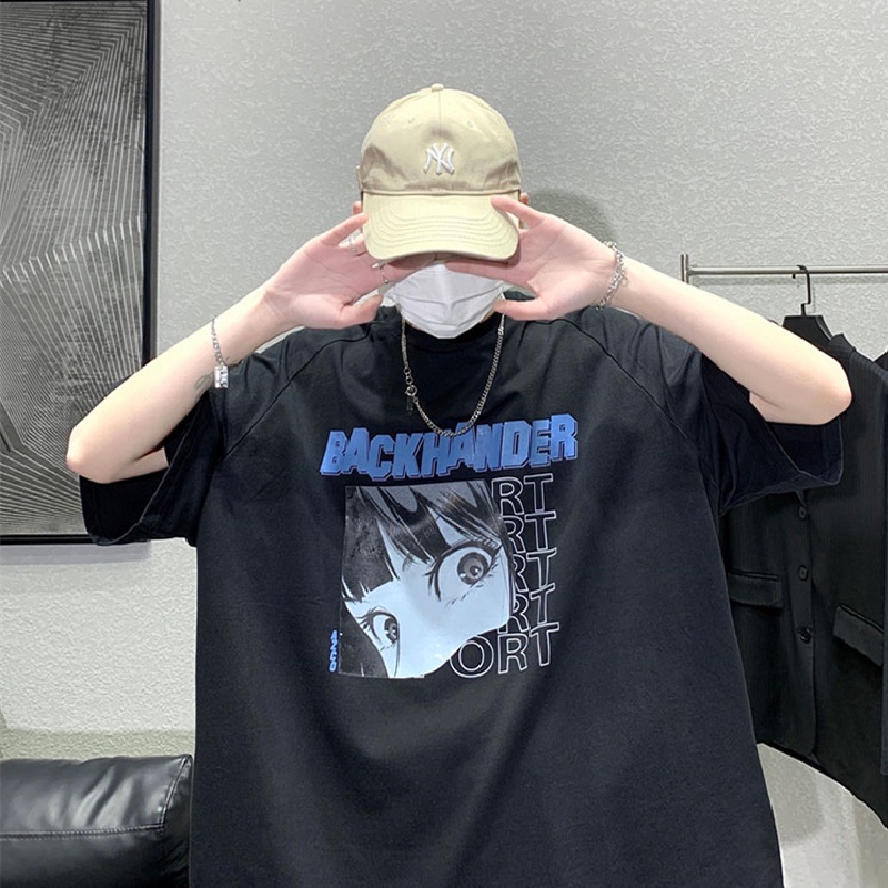 Áo thun tay ngắn cổ tròn dáng rộng họa tiết hoạt hình phong cách Hàn Quốc sành điệu cho nam size lớn S-8XL