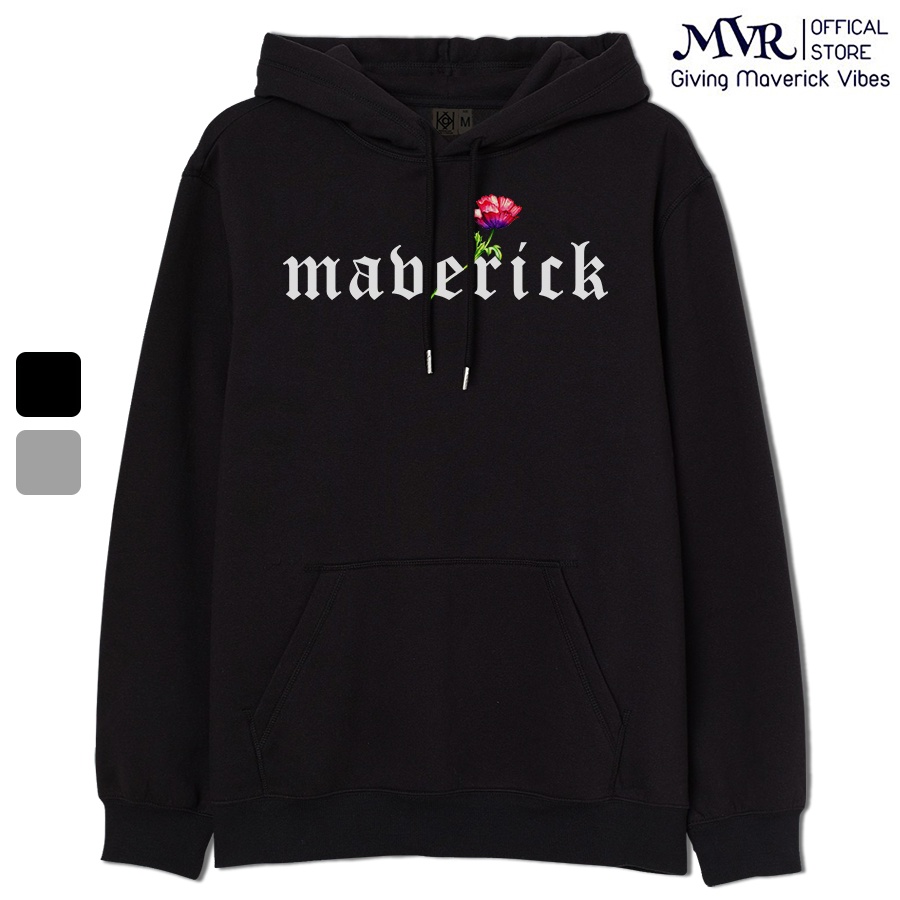Áo Hoodie Túi Nam Nữ Tay Lỡ Hoa Anh Tuc Unisex Nam Nữ Cotton Oversize Form Rộng Logo Maverick Đen KK2076
