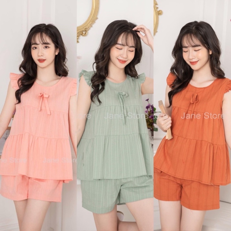 BÁN SỈ BỘ ĐŨI BÈO VAI 3 TẦNG BA MÀU HỒNG XANH CAM CHO NỮ