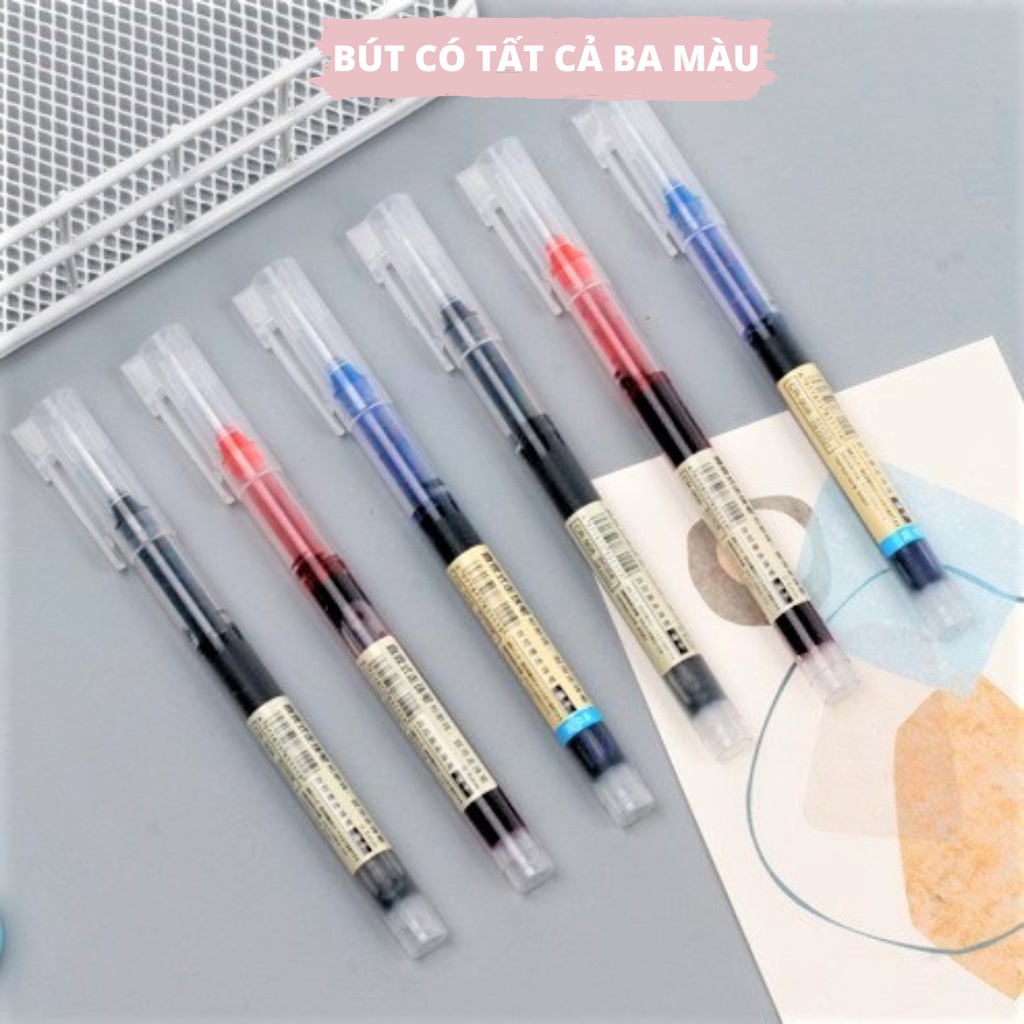 Bút bi nước gel đầu kim 0.5mm ba màu đen đỏ xanh mực nhiều gấp ba lần bút thông thường