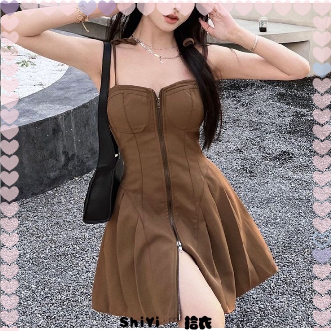 Dress-picking dress jumpsuit thin shoulder strap long dress knitted dress large size small fragrant dress tight dress new Korean style ins retro niche design zipper sexy suspender dress slimming A- line dress