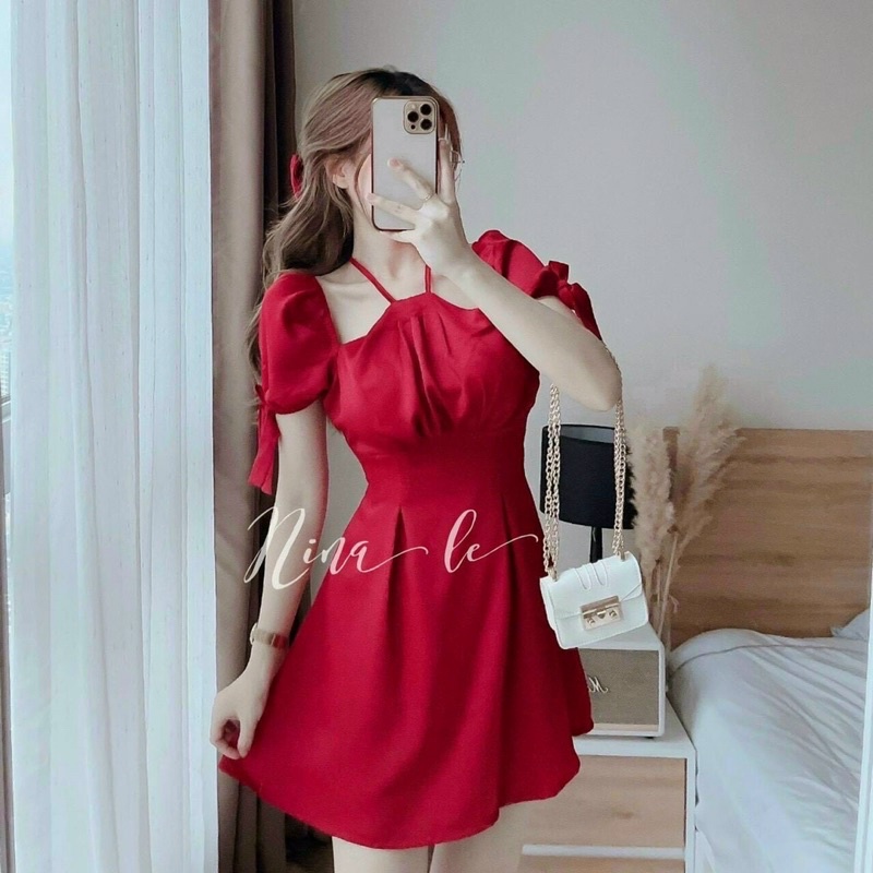 Đầm/Váy tay phồng cổ yếm duyên dáng, phong cách tiểu thư, công chúa rất xinh M67, Đầm ngắn, Đầm xinh