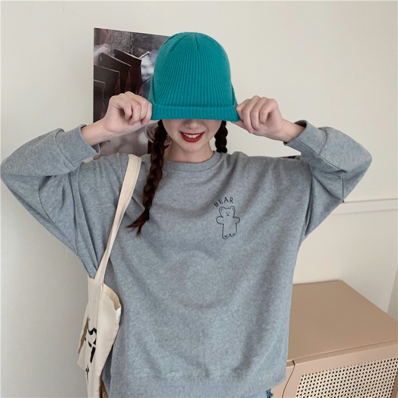 Áo nỉ tay dài cổ tròn thiết kế thời trang xinh xắn dành cho nữ