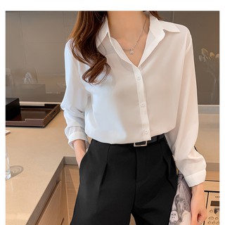 Áo sơ mi nữ, áo tay dài vải voan form rộng ulzzang 2 màu đen, trắng