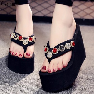 Giày Sandal Cao Gót Mùa Hè Dép Nữ Phiên Bản Hàn Quốc Thời Trang Kim Cương Kỳ Nghỉ Lật Chống Trơn Trượt Nêm Gót Dày