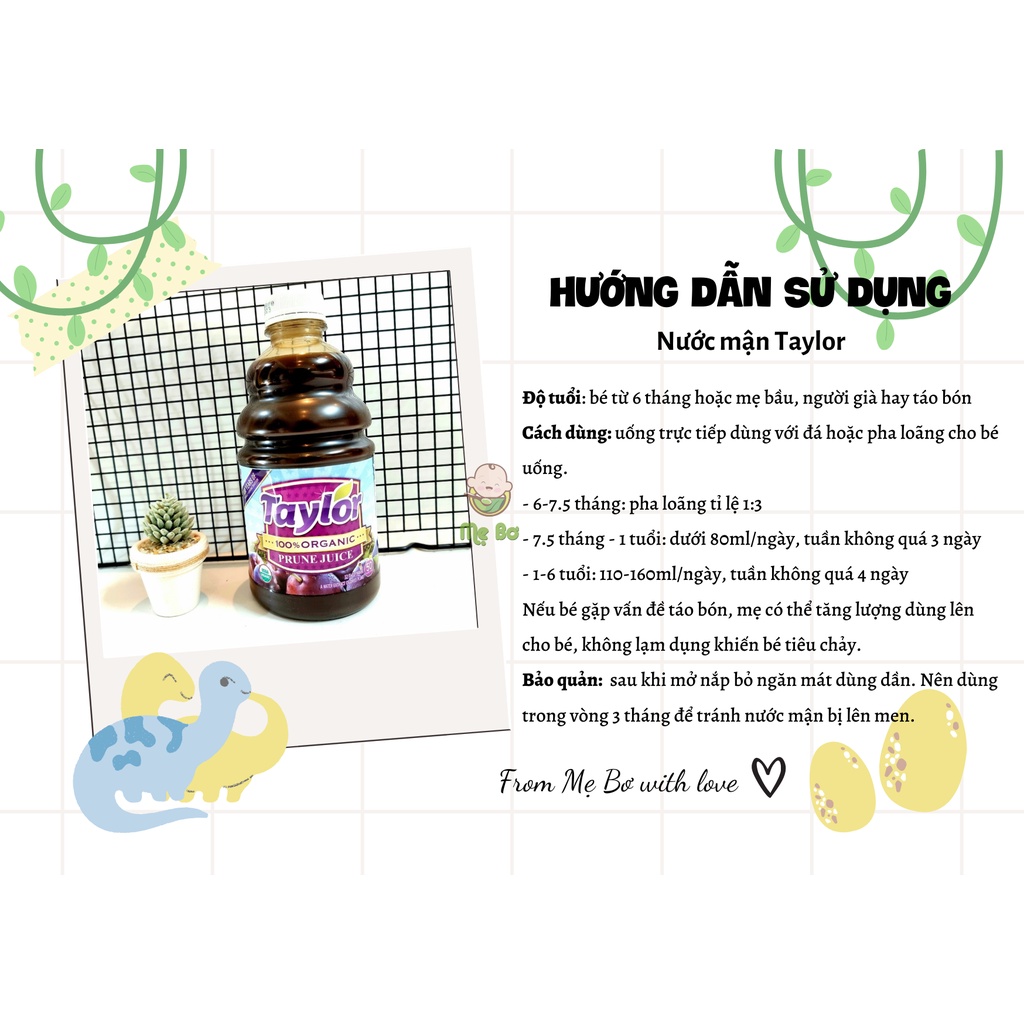 [TAYLOR] NƯỚC ÉP MẬN TAYLOR PRUNE TỰ NHIÊN/ HỮU CƠ 946ml