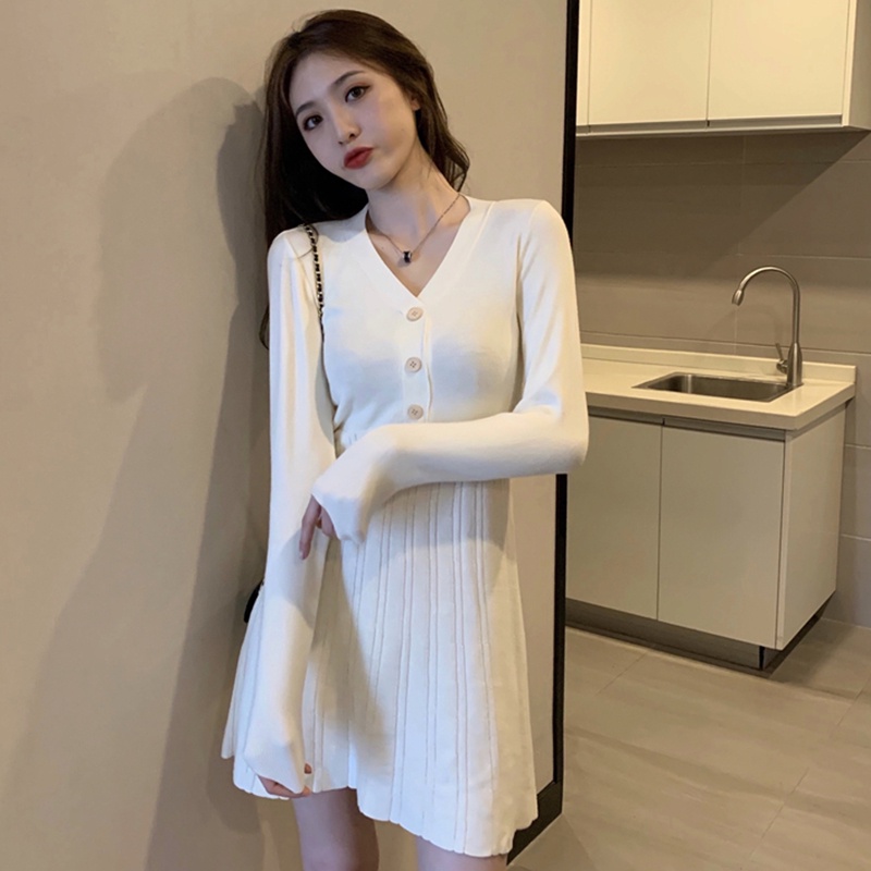 Đầm Sweater Dệt Kim Chiết Eo Kiểu Pháp Thời Trang Thanh Lịch Cho Nữ