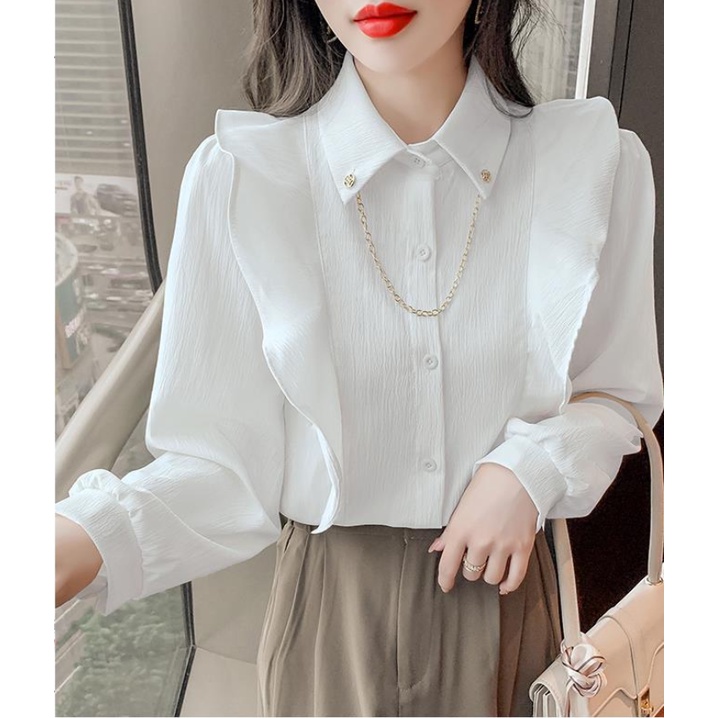 Áo Sơ Mi Phối Bèo Form Rộng Phong Cách Retro Hong Kong