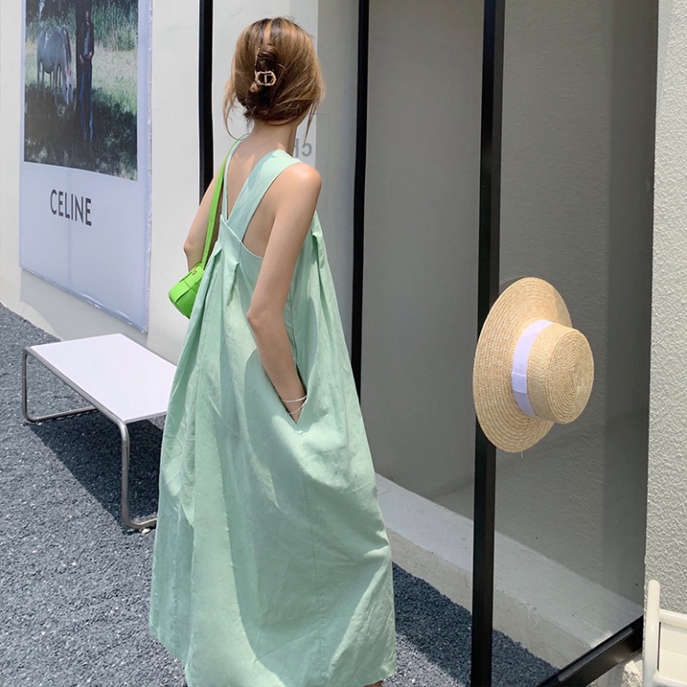 Đầm 2 dây bản to dáng dài, váy bầu bí đi biển phom rộng màu xanh lá cây mát mẻ hàng đẹp trendy - nội y xanh