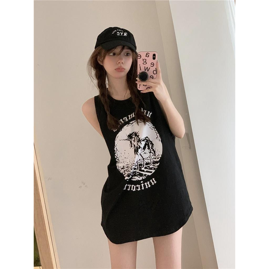 Áo Thun Sát Nách Dáng Rộng In Họa Tiết Thời Trang Mùa Hè Cho Nữ