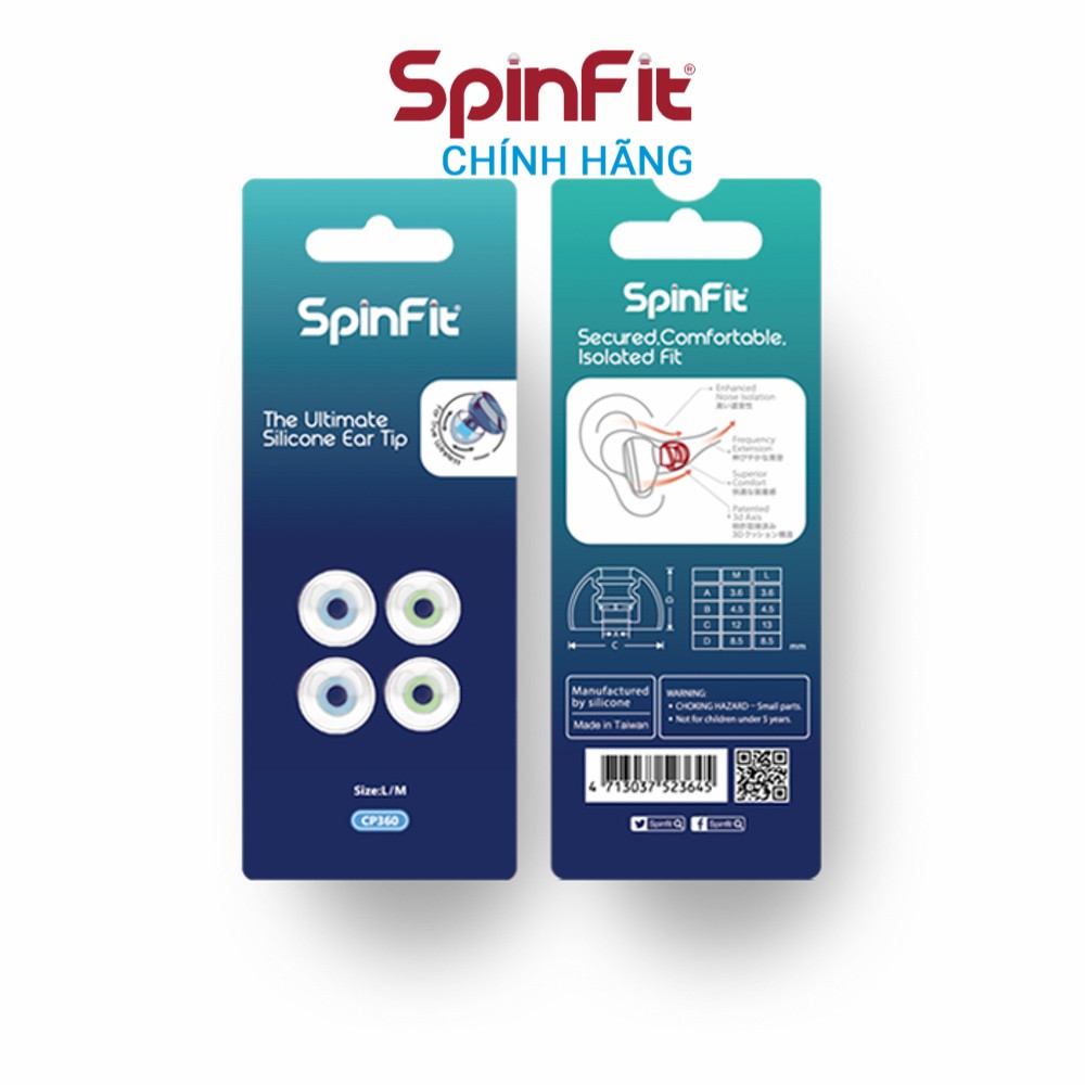 Nút tai nghe True Wireless cao cấp Spinfit CP360 - Hàng chính hãng | Silicon siêu mềm, xoay 360 độ, đường kính ống 3.6mm
