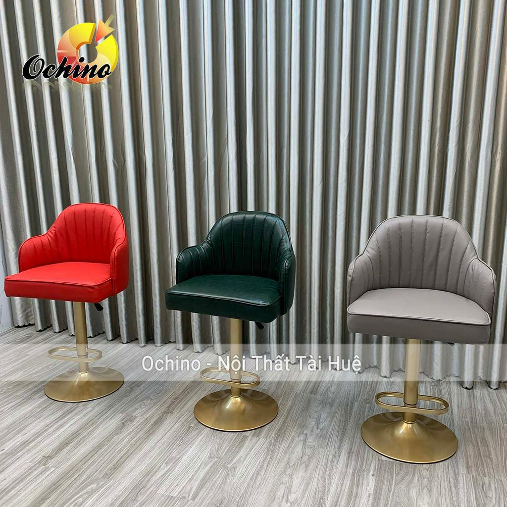 Ghế Makeup, Ghế Quầy Bar Chân Mạ Vàng Nhạt Mẫu Vân Sò Da Cao 60-80Cm Bền Đẹp (Hàng Sẵn)