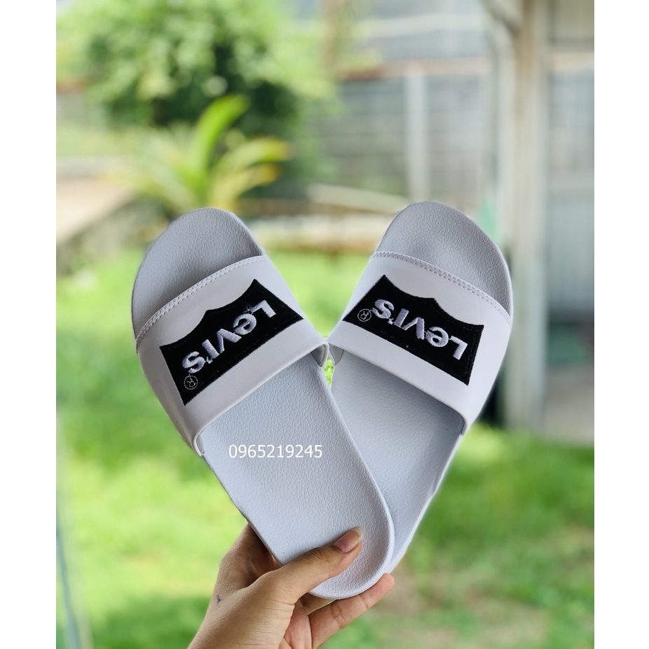 ♥️ Freeship+Hộp ♥️ Dép 𝐋𝐄𝐕𝐈❜𝐒, dép quai ngang nam nữ, dép quai ngang thể thao nam nữ thêu chữ nổi màu trắng