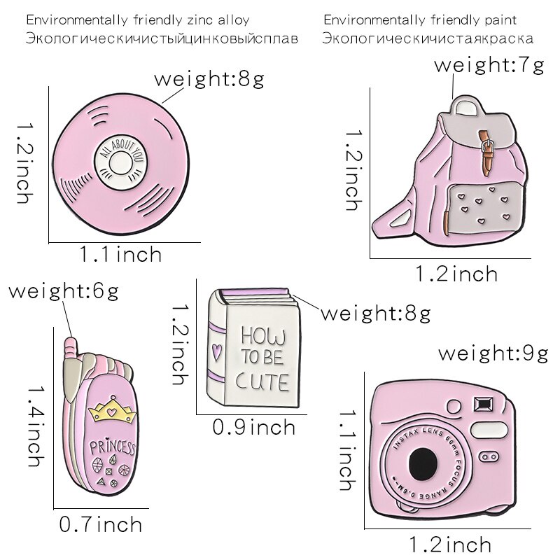 Huy Hiệu Cài Áo Hình Cuốn Sách Cd / Điện Thoại / Máy Ảnh Màu Hồng Dễ Thương
