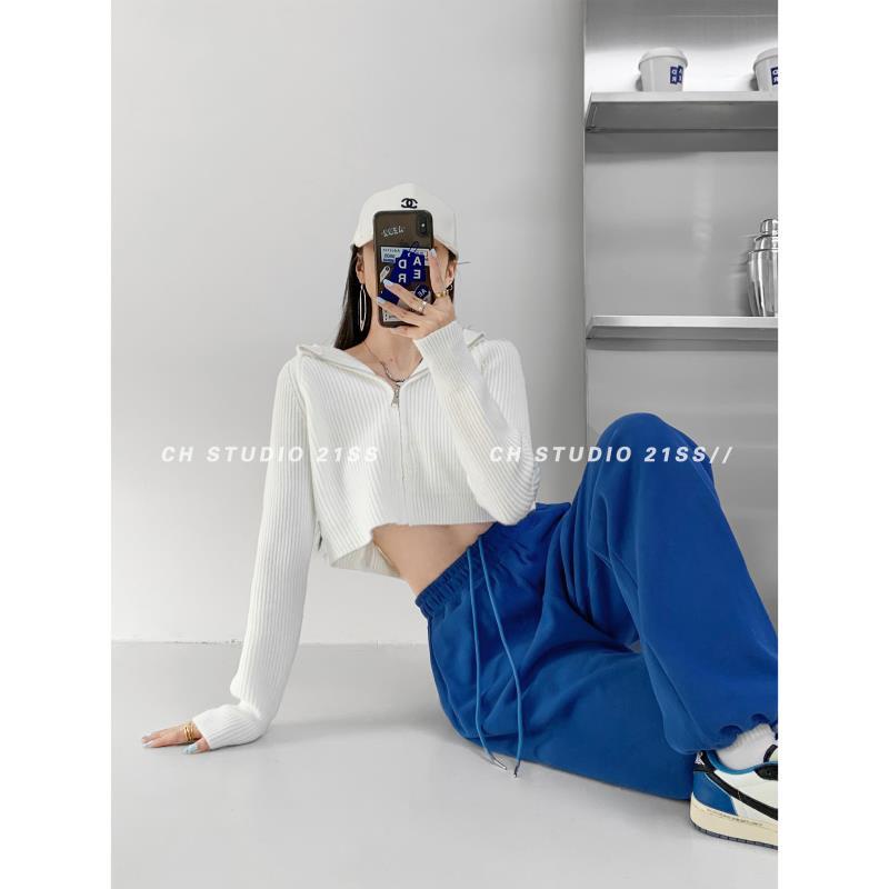 Quần Thể Thao Ống Rộng Họa Tiết Hoa Lá Ấm Áp Mùa Xuân Thu Đông Mỹ Màu Xanh Dương Nóng Bỏng Cho Nữ