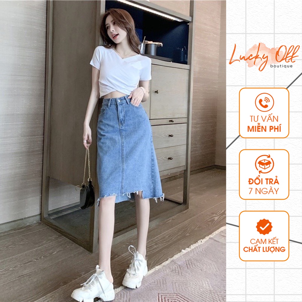 Chân Váy Jean Cạp Cao Rách Gấu Phong Cách Ulzzang - A5