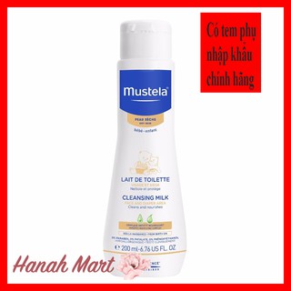 Kem rửa sạch vùng mặc tã, mặt, cơ thể bé, trẻ da khô sau đi vệ sinh hoặc khi chưa tắm Mustela, Cleansing Milk 200ml Pháp