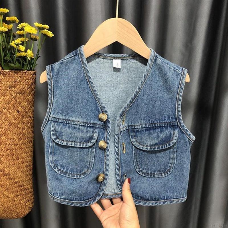 Áo khoác denim không tay thời trang cho bé