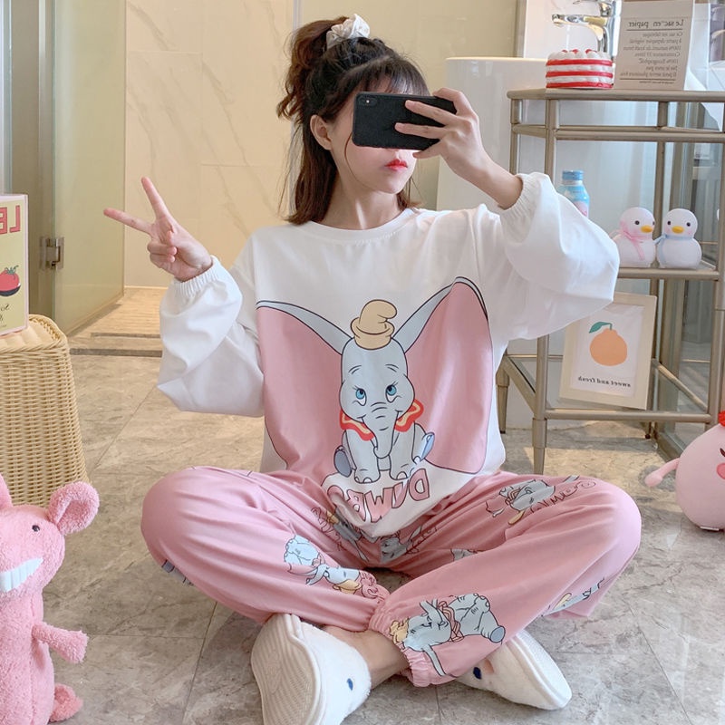 Bộ đồ ngủ hai mảnh tay dài in họa tiết dễ thương thời trang xuân thu 2021 cho học sinh