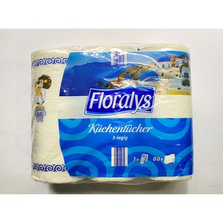 Giấy bếp, lau thực phẩm đa năng Floralys Đức 3 lớp - 3 cuộn dài * 80 tờ/ cuộn