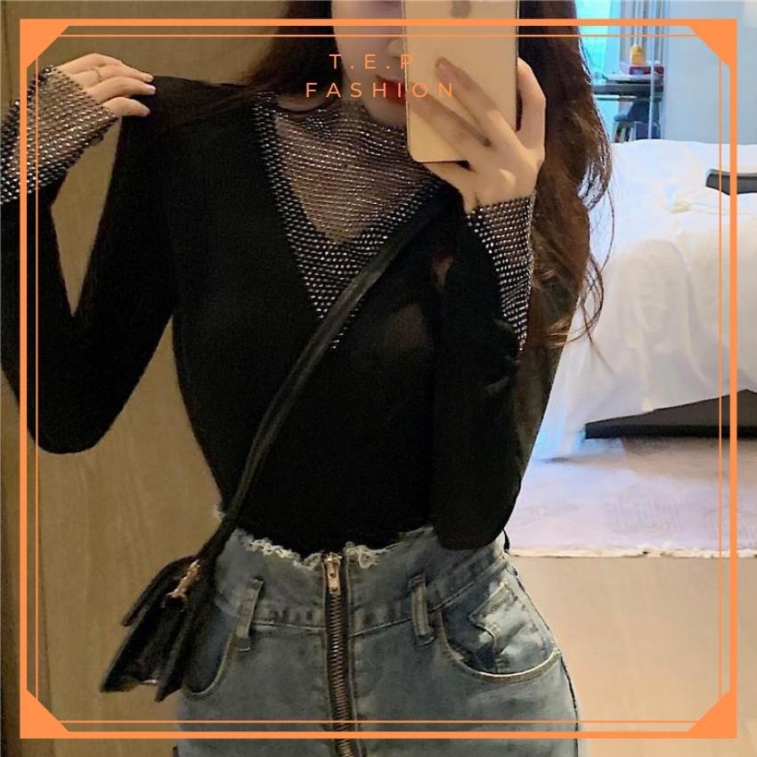 [SIÊU HOT] ÁO THUN DÀI TAY CỔ V ĐÍNH ĐÁ , ÁO GIỮ NHIỆT TRỜI TRANG ĐÍNH ĐÁ PHONG CÁCH TEP FASHION - ADT010