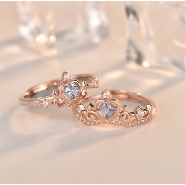 Nhẫn Hở Mạ Bạc S925 Hình Vương Miện Đính Đá Phong Cách Công Chúa Disney