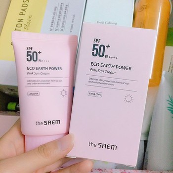 Kem Chống Nắng The Saem Eco Earth Power Pink Sun Cream (SPF 50+/PA)++++ (50ml) - Nâng Tone Nhẹ Nhàng, Cho Mọi Loại Da