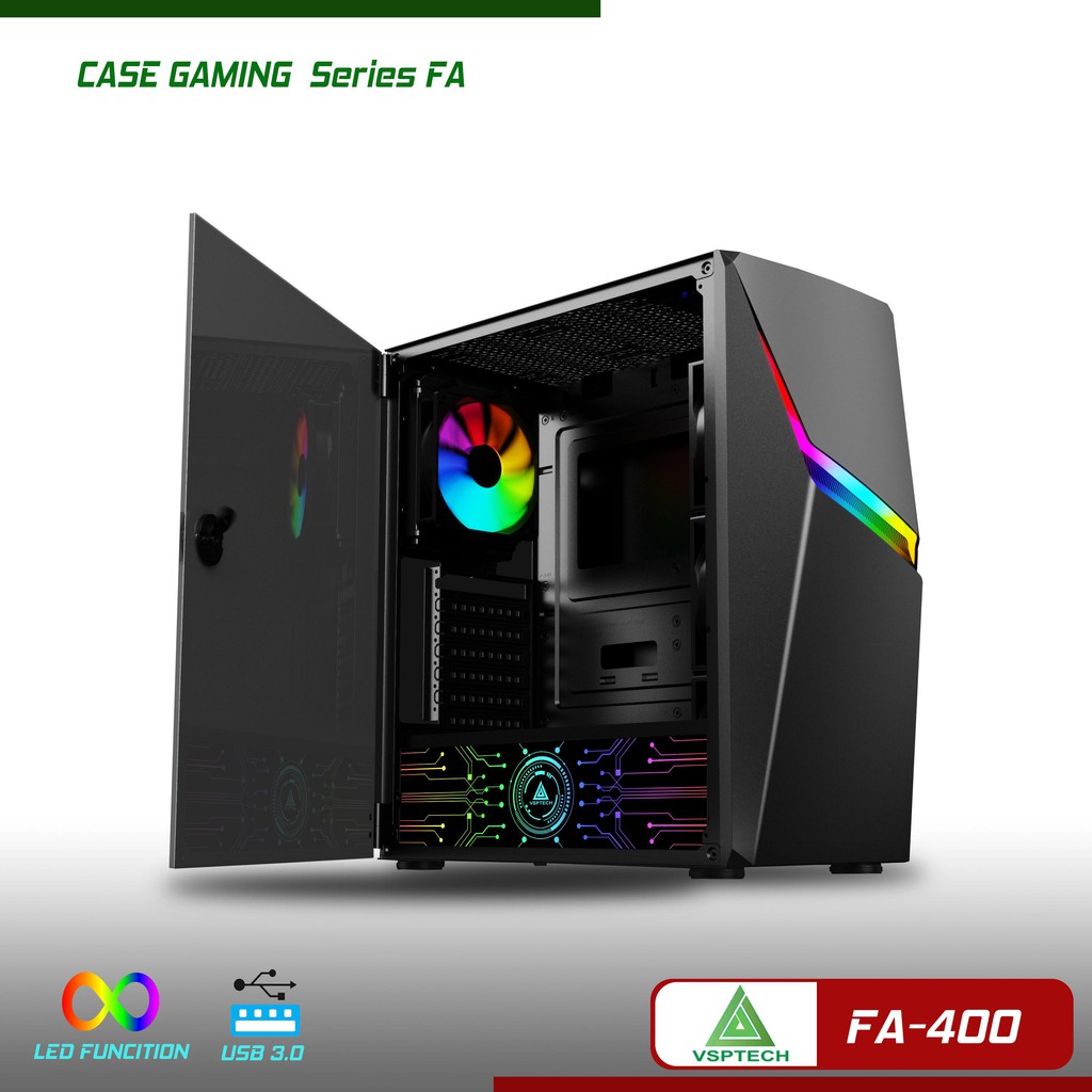 Case PC Case Máy Tính Thùng Máy VSP FA-400 Gaming Có Sẵn Fan Và Dãi LED RGB