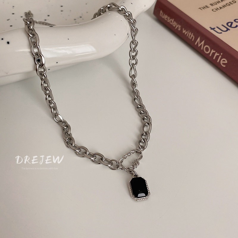DREJEW Dây Chuyền Thép Titan Mặt Vuông Đính Đá Phong Cách Hip Hop Hàn Quốc Cá Tính