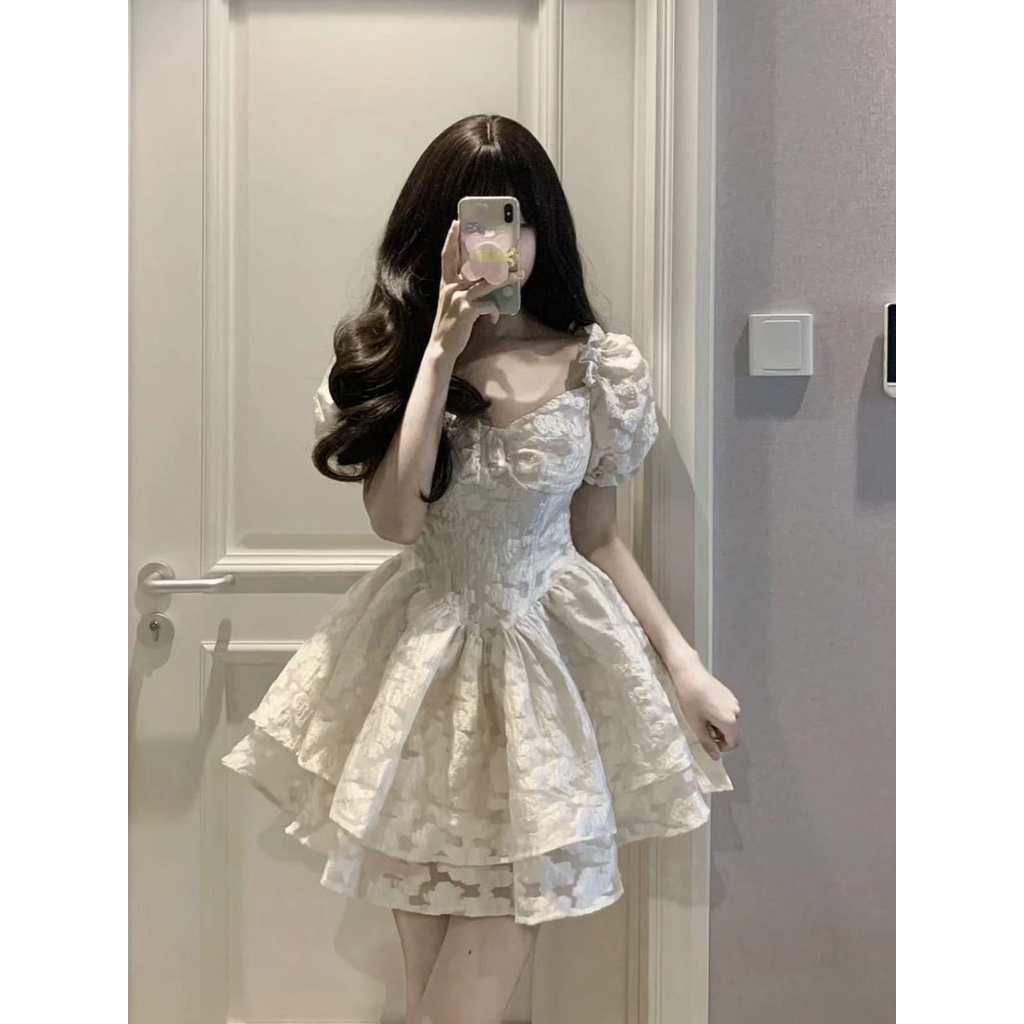Đầm Công Chúa Tay Phồng In Họa Tiết Thời Trang Mùa Hè Mới Cho Nữ