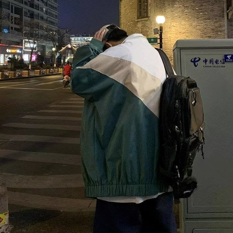 Áo Khoác Kaki / Xanh Dương Phối Màu Sắc Tương Phản Phong Cách Hàn Quốc Dễ Phối Đồ Size M-2XL