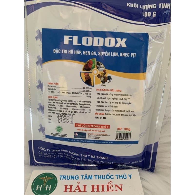 100g FLO DOXY - hen gà, khẹc vịt, suyễn lợn - dùng tốt cho gà, vịt, ngan, ngỗng, cút, heo, trâu, bò