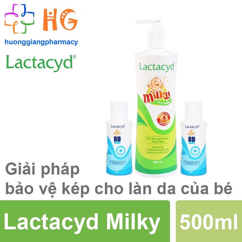 Sữa tắm gội trẻ em Lactacyd Milky, Lactacyd BB - Bảo vệ kép, sữa tắm rôm sảy, dưỡng da cho bé.