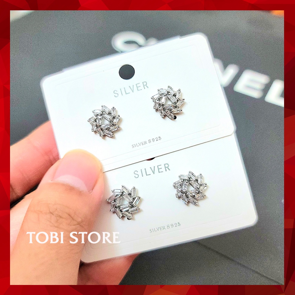 [Không đen gỉ] Khuyên tai bạc thật S925 hàng xưởng dáng nụ mặt hoa đính đá KB65