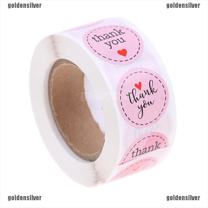 Set 500 Nhãn Dán 1 inch Màu Hồng In Chữ Thank You Xinh Xắn
