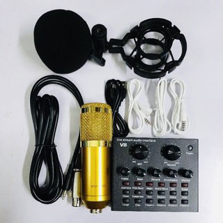 Combo míc hát livestream thu âm karaoke online micro bm800 card v8