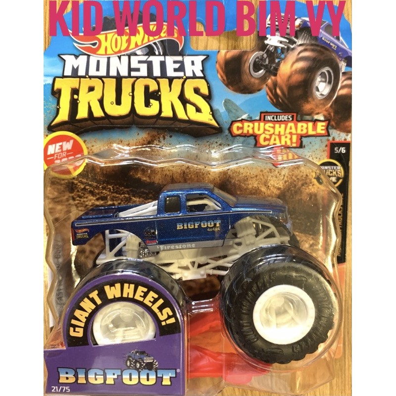 Xe mô hình Hot Wheels Monster Trucks Crushable Car Giant Wheels Bigfoot GJF02.