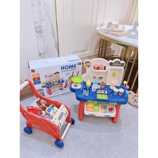 Quầy hàng bán kem kèm xe đẩy - máy tính tiền tít tít vui nhộn - bộ 40 chi tiết