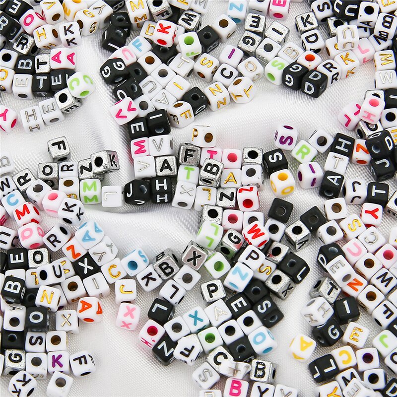 Set 200 hạt xâu chuỗi 5x5mm họa tiết chữ cái nhiều kiểu làm trang sức thủ công