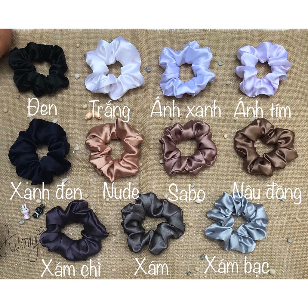 Cột tóc vải phi bóng gam màu lạnh - scrunchie