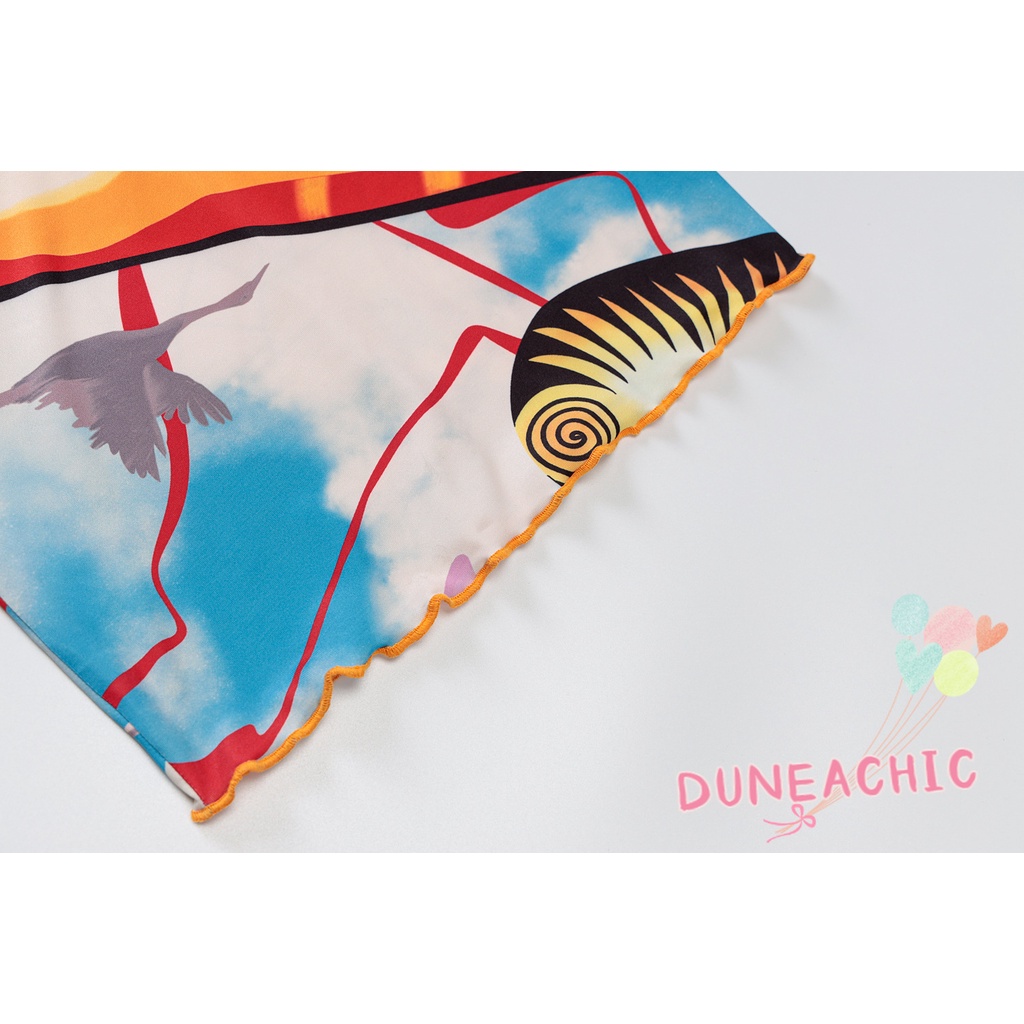 DUNEA Đầm Tank Top Hở Lưng In Họa Tiết Thời Trang Cho Nữ