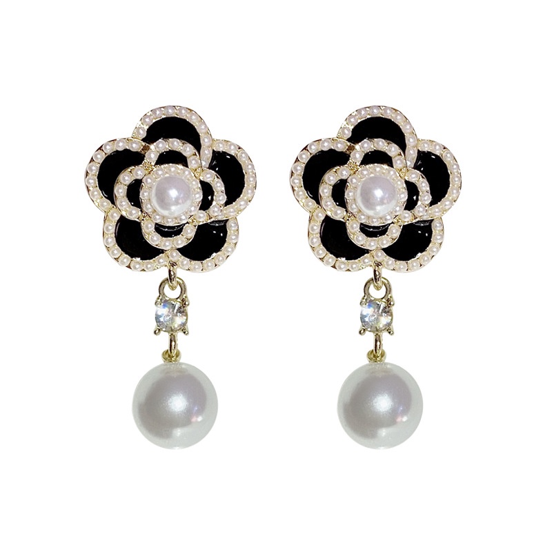 Khuyên Tai Hình Hoa Trà Đính Ngọc Trai Trắng 925 Phong Cách Mới Cho Nữ