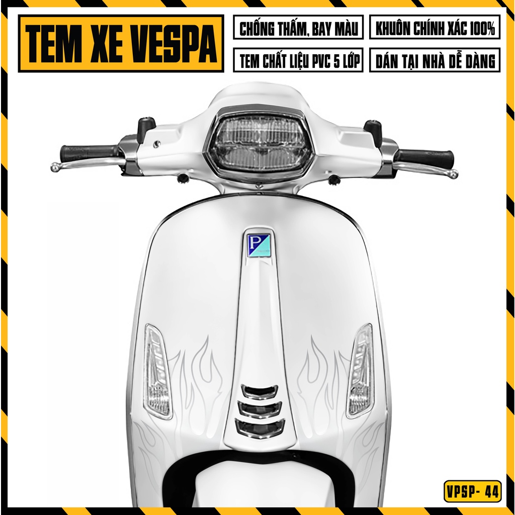 Decal Rời Vespa Thiết Kế Justin x Vespa | VPSP44 | Tem Xe Vespa Hình Ngọn Lửa Chống Nước, Chống Phai Màu