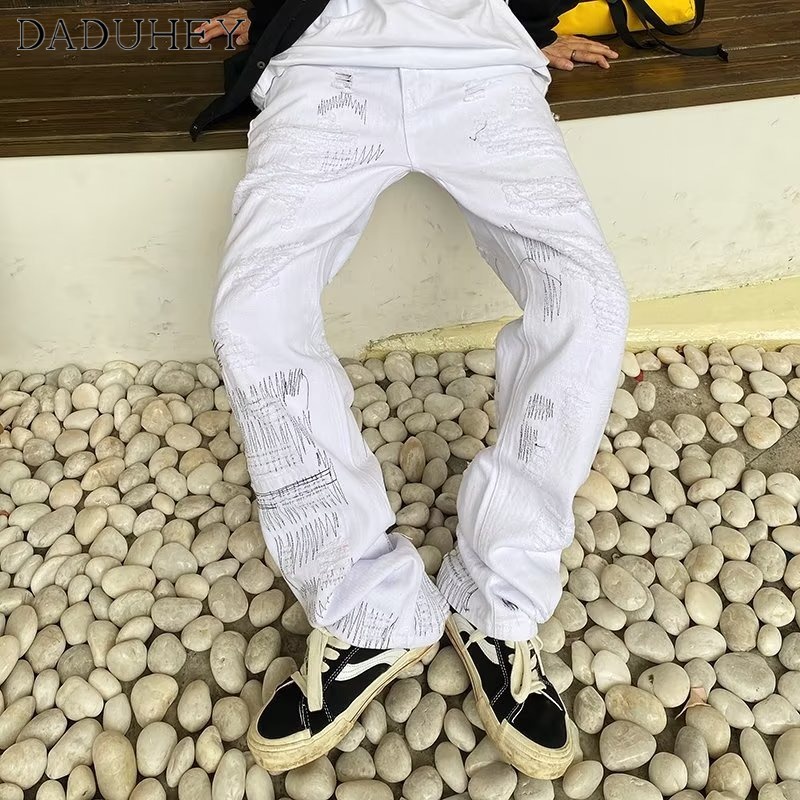 DaDuHey Hong Kong Style Trendy Men 'S Summer New 2022 Personality Jeans Hip Hop Ins Trendy High Street Fashionable Handsome Casual Pants