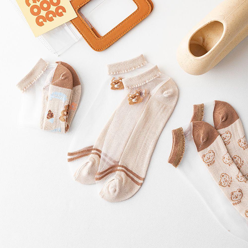 Vớ Ngắn Miệng Nông In Họa Tiết Gấu Dễ Thương Thoải Mái Thời Trang Cho Nữ 2Liply