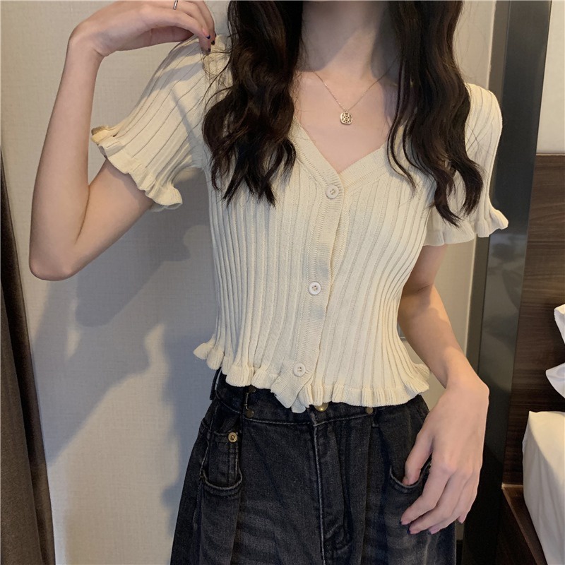 Áo Cardigan Ngắn Tay Cổ Chữ V Xinh Xắn Dành Cho Nữ