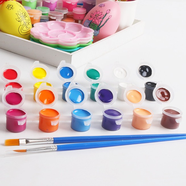 Bộ 12 Màu Vẽ Acrylic 3ml Kèm 2 Cọ Vẽ - Màu Acrylic Mini Vẽ Áo, Tô Tượng, Vẽ 3D, Giày, Thủy Tinh, Gỗ [BỘ 12 3ML]