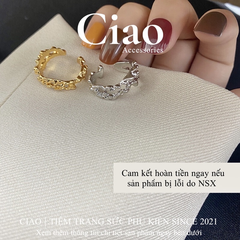 [HOẢ TỐC 1H] Nhẫn mạ bạc S925 thiết kế hoạ tiết trừu tựơng mã 25 phong cách trendy Ciao accessories
